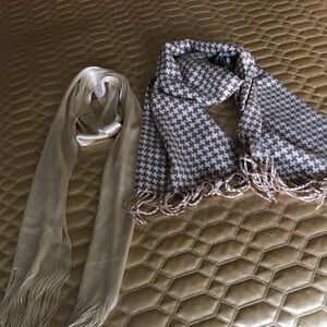 2 scarves in neutral tones of ivory and beige to compliment any outfit.